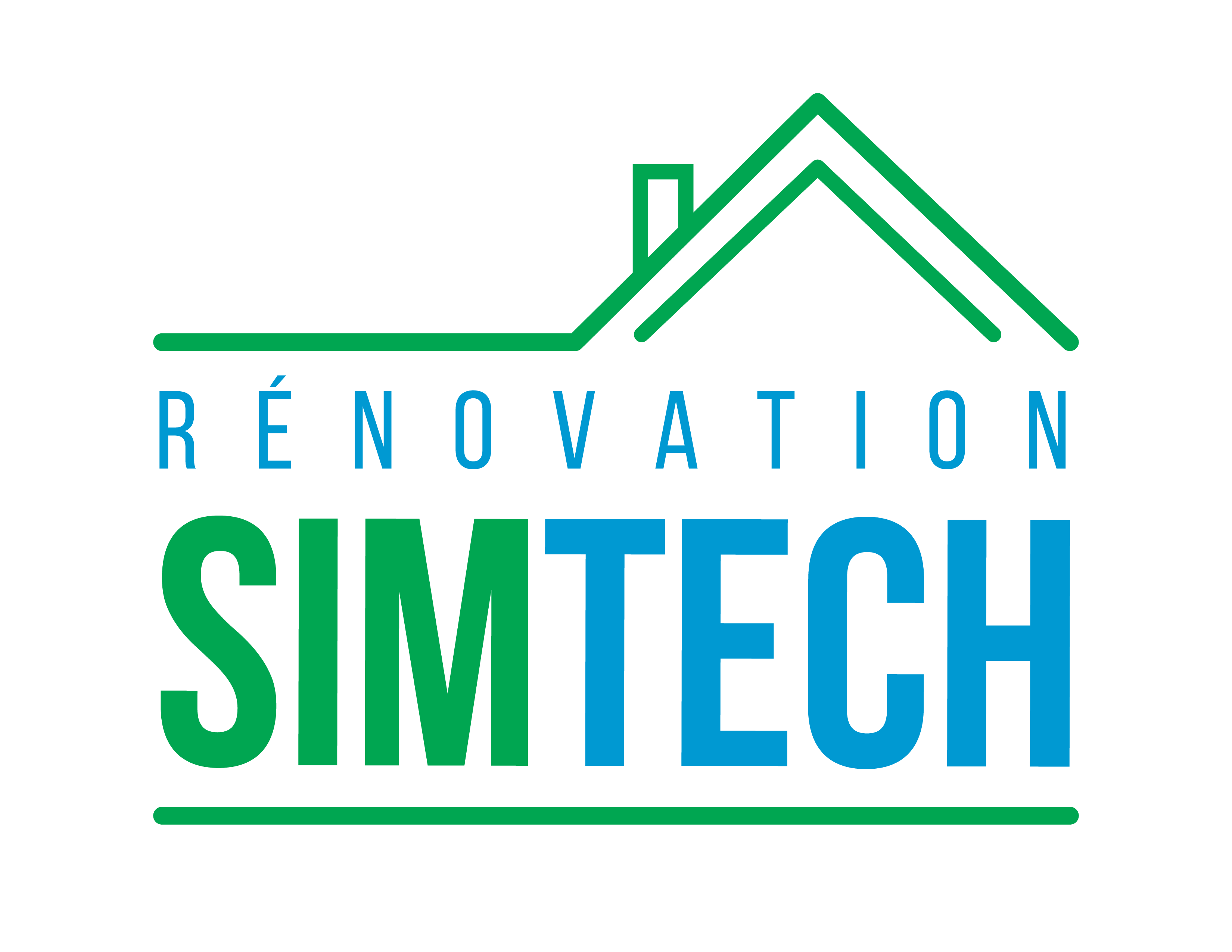 logo rénovation simtech vert et bleu