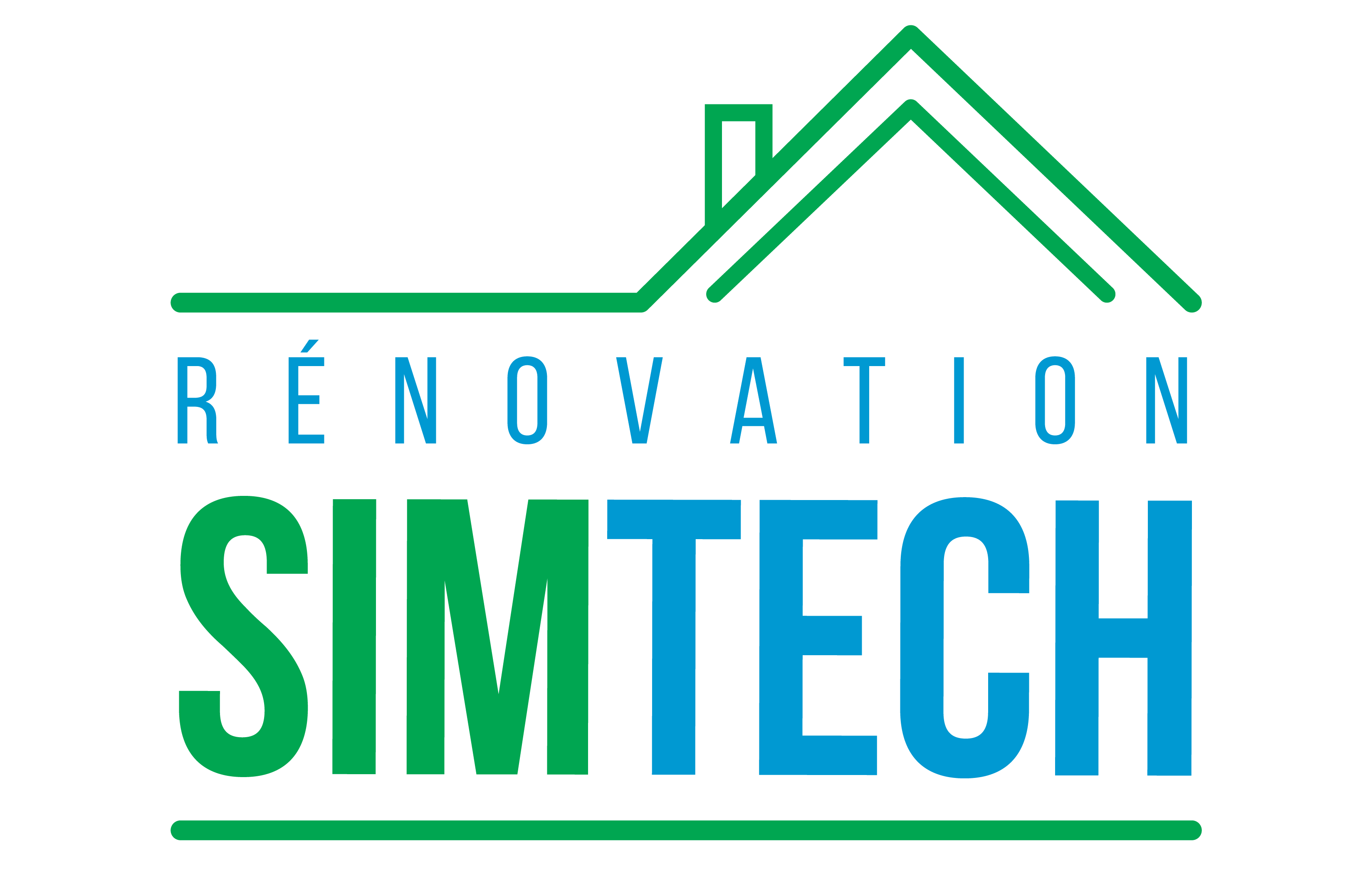 logo rénovation simtech vert et bleu